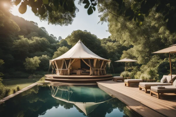 Biodesing de Glamping Estiloso com Piscinas Naturais Integradas e Áreas de Spa ao Ar Livre